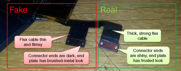 Comparison between real and fake iPhone 5S battery