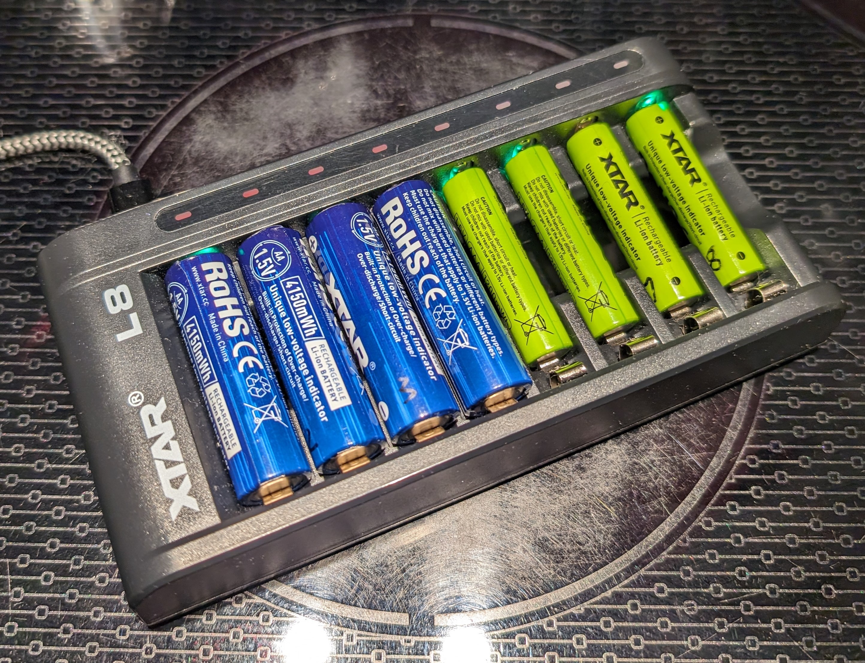 XTAR's 4150mWh AA, and 1200mWh AAA Li-ion batteries in an XTAR L8 USB-C charger.